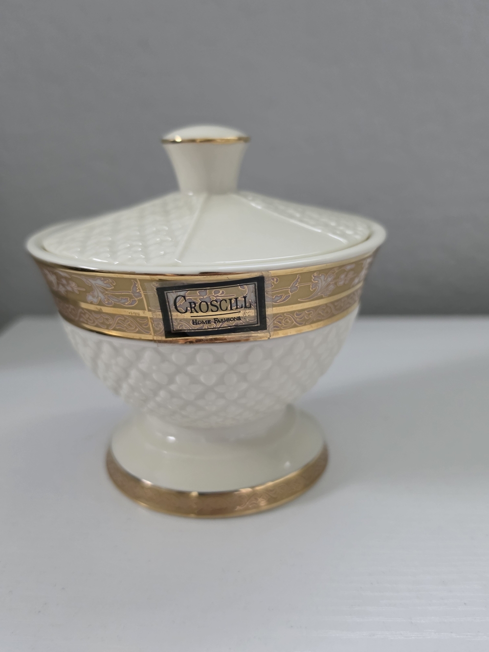 Croscill Cream and Gold Decorative Covered Bowl